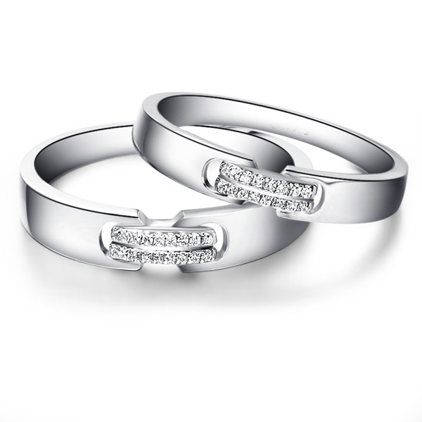 锁扣-白18K金钻石对戒